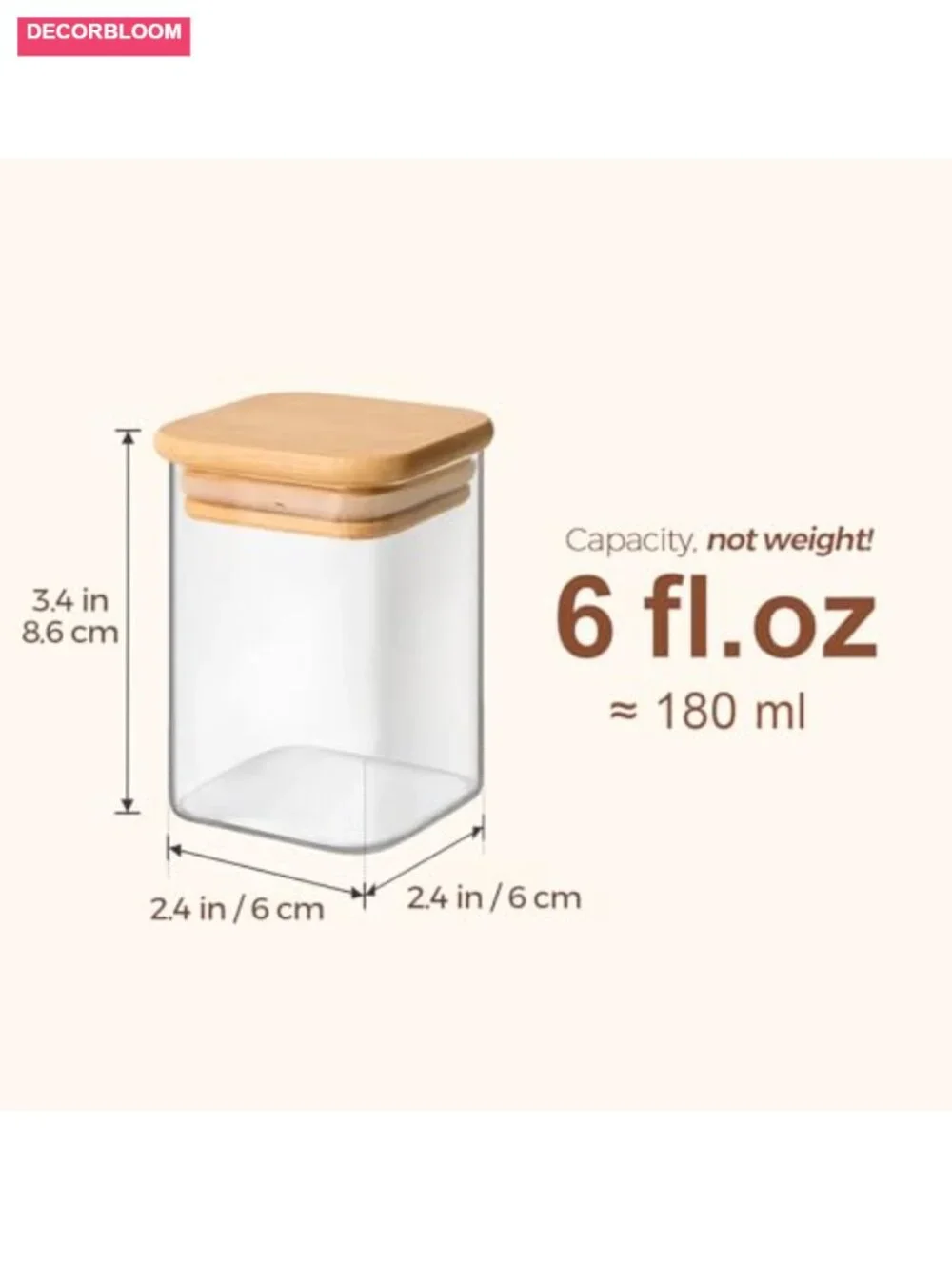 16pc Glass Spice Jars with Bamboo Lids Labels 6oz Airtight Square Containers